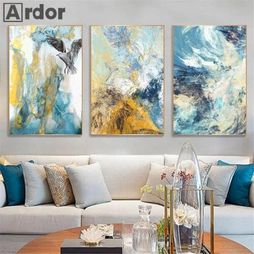 Abstract River Color Graffiti Texture Wall Art Poster Bird Canvas Painting Nordic Pictures Modern Living Room Home Decoration