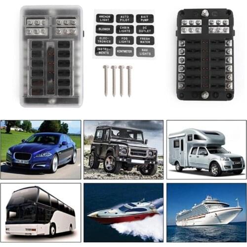 Areyourshop For Car Boat Marine Bus Van Auto 12 Way Blade Fuse Box Holder Block LED Indicator 32V