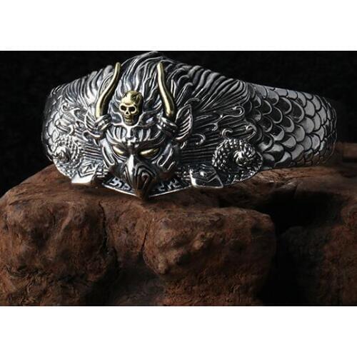 100% 925 Silver Eagle Cuff Bracelet 925 Sterling Skeletonl Man Bracelet Thai Silver Eagle Punk Bangle