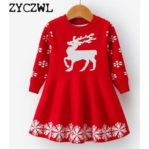 Kids Dresses For Girls Long Sleeve Deer Snowflake Print Dress New Year Costume Princess Dress Kids Christmas Clothes Vestidos
