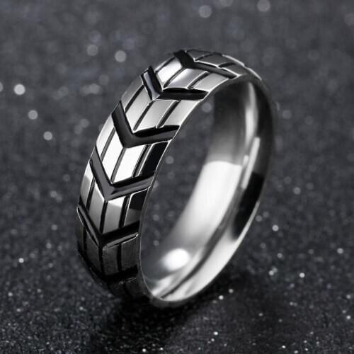 European and American Creative Car Tire Printing Mens Ring Titanium Steel Food Ring Trendy Mens Ring Accessories