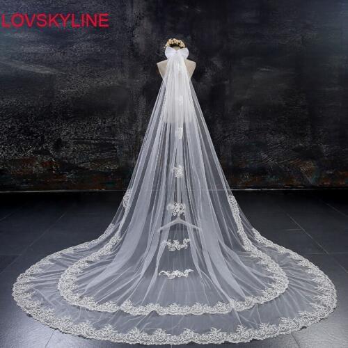 300CM X 300CM velos de novia 3 Meters 2T Ivory Sequins Blings Sparkling Lace Edge Purfle Long Cathedral Wedding Veils