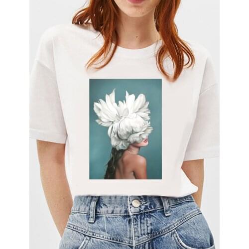 BLINGPWA T Shirt Women 100% Cotton Aesthetic T-shirt Sexy Flower Printing Tops & Tees Fashion Casual Womens Large Size Tshirt