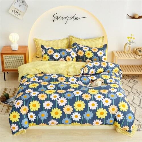 Home Living Chrysanthemum Print 3/4Pcs Bedding Sheet Pillow Case Duvet Cover Queen Size and King Size Bedding Sets