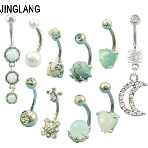 JINGLANG Exquisite 10pce Set Of Imitation Opal Hand Grasping Belly Button Ring Piercing Jewelry Belly Button Nails Body Jewely