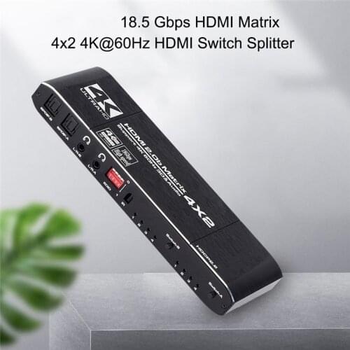 KEBIDU Matrix 4x2 18.5 Gbps 4K@60Hz Switch Splitter with SPDIF and L/R 3.5mm HDR Switch 4x2 Support HDCP 2.2 3D