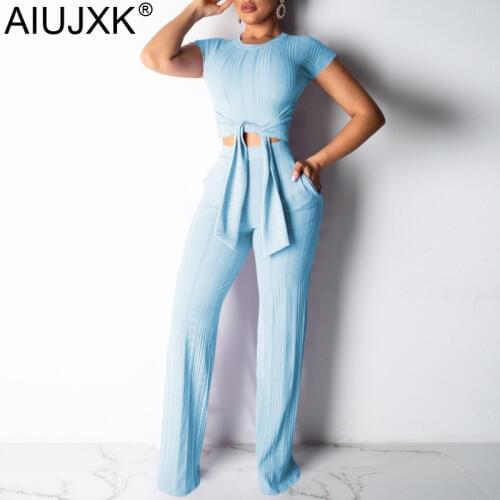 AIUJXK Women Ribbed Bandage Two Piece Set Summer Short Sleeve Top And Pants Outfits Female 2piece Tracksuit Casual Clothes