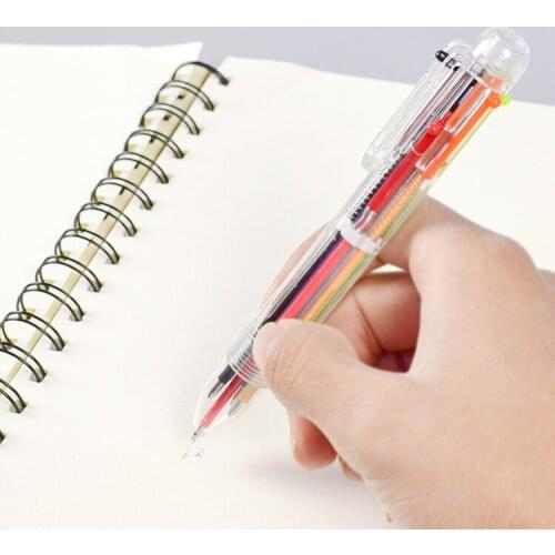 Creative transparent 6-color ballpoint pen cute student stationery multi-color pen medium oil pen color six-color pen factory