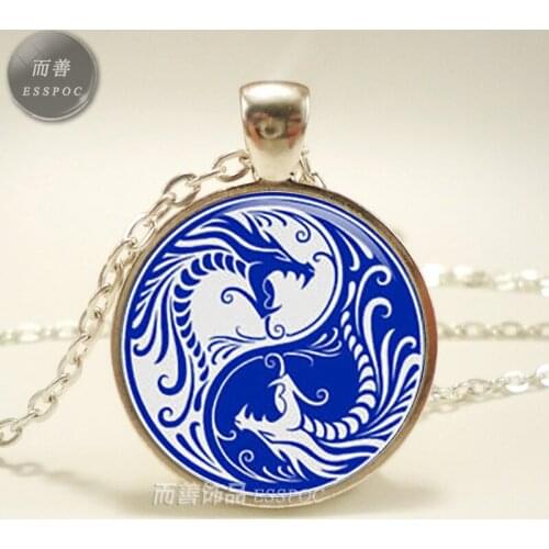 Fashion Accessories Dragon Jewelry Yin Yang Alloy Necklace Glass Cabochon Dome Pendant Jewelry Women Fashion Choker Gift