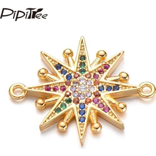 Pipitree Trendy Star Charms with CZ Zircon Stones Copper DIY Compass Charm for Men Women Bracelet Jewelry Making Connectors