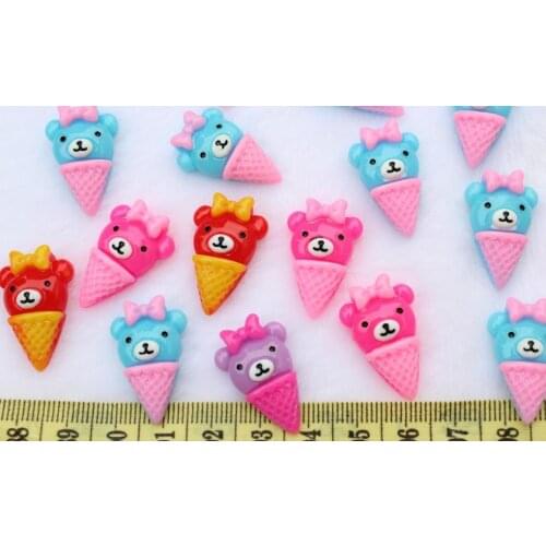 Set of 100 pcs Kawaii Flatback Resin Mixed Cute Bear Ice Cream Deco Cabochons wholesale free shipping 20mm SZ0252