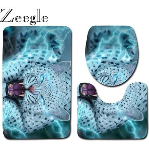 Zeegle Animal Bath Mat Set Toilet Pedestal Rug Lid Toilet Cover Seat Mat Anti Slip Bathroom Doormat Absorbent 3pcs Toilet Set
