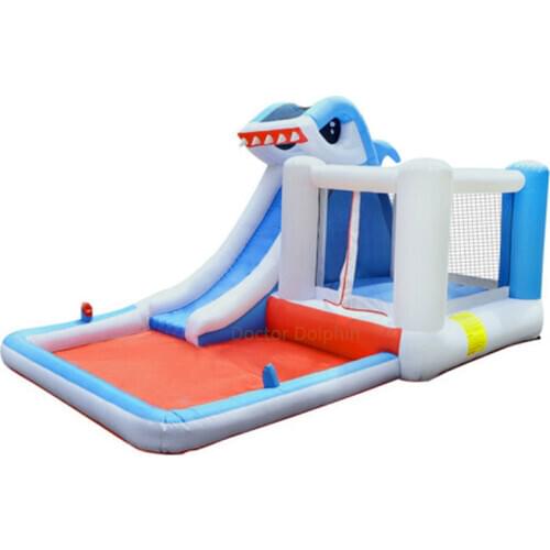 Inflatable Shark Trampoline Water Bounce Slide House Jumper Bouncer Jump Bouncy Bouncing Castle with Blower and Pool for Kids