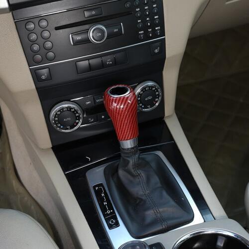 Car Inner Red Gear Shift Head Cover Trim Sticker For Mercedes Benz C Class W204 E W212 GLK X204 CLS W218 A G Class Carbon Fiber
