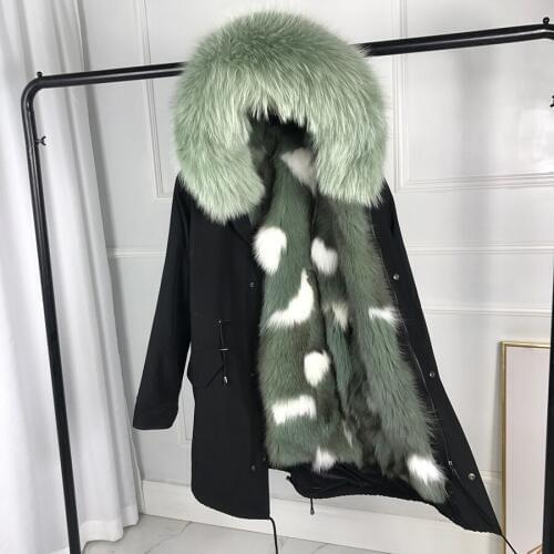 2019 New Fur Parkas Fashion Jacket Big Collar Fox Fur Lined Winter Thick Warm Long Coat Customize