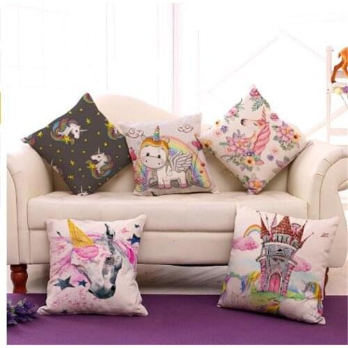 Cartoon Style Unicorn Patterns Cotton Linen Cushion Cover Creative Throw Pillows Home Car Sofa Decorative Pillow Case
