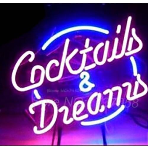 Cocktails and Dreams Neon Sign 10kv Neon Light Sign Glass Tube Neon Lights Wall Signs Glass Neon Lamp Beer Bar Pub Lamp Outdoor