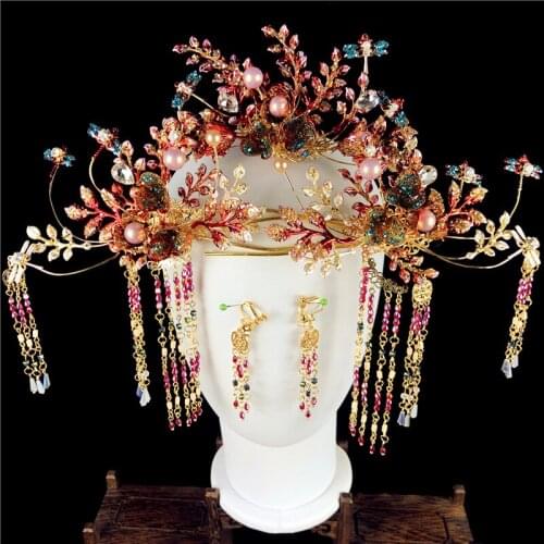 Bride 2021 New Chinese Tassel Hairpin Headdress Ancient Style Xiu Wo Dress Dragon and Phoenix Gown Accessorized Wedding Hairpin