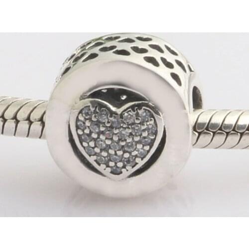 Authentic S925 Sterling Silver DIY Jewelry Signature Heart Charms fit Pan Bracelet Bangle Berry Clear CZ