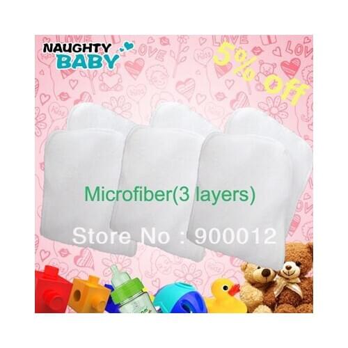 Naughty Baby Microfiber Inserts 100 pcs 3 Layers Washable 100% microfiber Baby Cloth Diaper Nappies inserts Free Shipping
