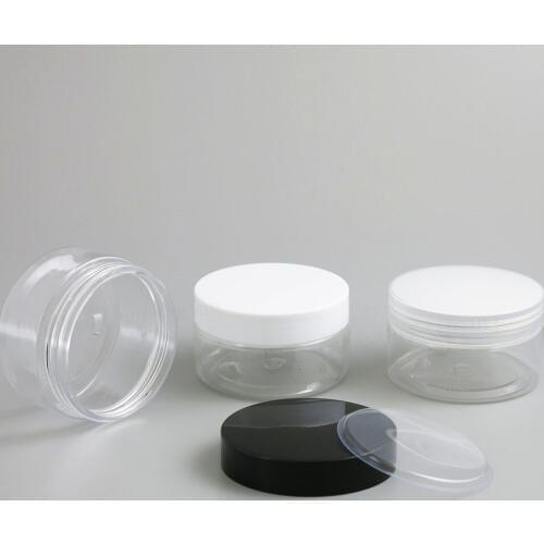 Wholesale Bulk 20 x 100g Clear Transparent Medium Plastic Cosmetic Jar Packaging Containers With PE Pad Plastic Screw Lids