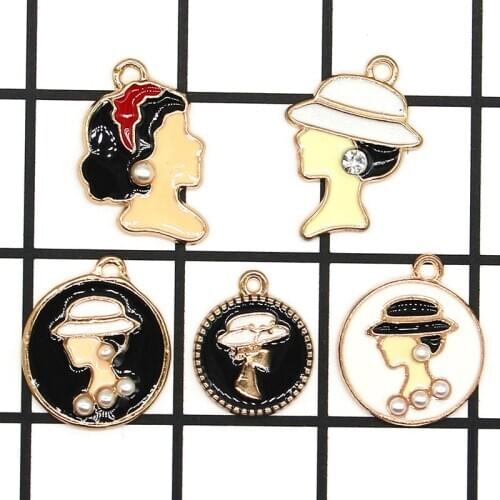10pcs/lot Lovely Lady Girl avatar Enamel Cute Charms Making Alloy Pendant For DIY Jewelry Earrings Accessories DIY Craft XL974