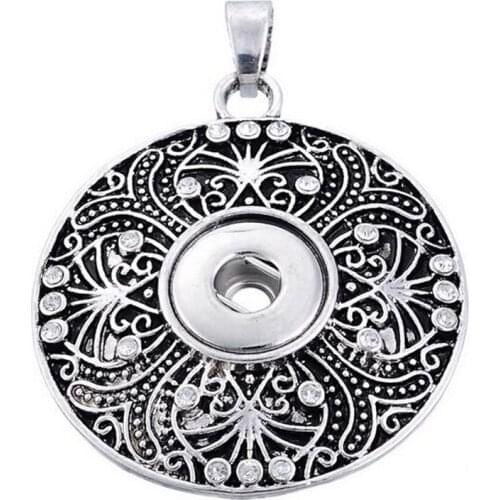 12mm White Crystal Pendant Snap Button Jewelry Round Flower Pendants Necklace For Women Mens Vintage Accessories