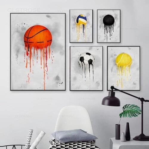 Sports Series Poster Football Basketball Volleyball Bowling Tennis Canvas Painting Wall Art Pictures Boys Kids Room Home Decor