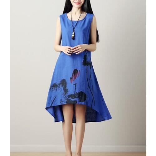 Hand-painted Ethnic Style Short Sleeve O-Neck Dress Women Casual Basic Knee-Length Clothes