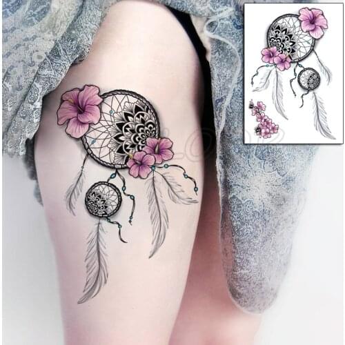 Tattoo Sticker Feather Dreamcatcher Pink Flower Tatoo Temporary Fake Tattoos for Women Men Body Makeup Waterproof Art