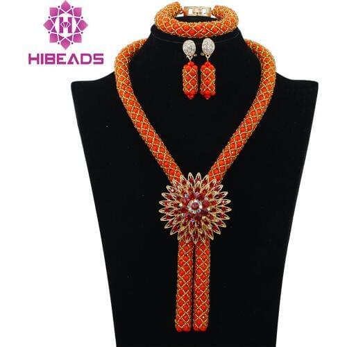 Gorgeous Coral Nigerian African Beads Jewelry Set Dubai Gold Wedding Jewelry Set Wholesale Price Beads Set Free shipping WB747