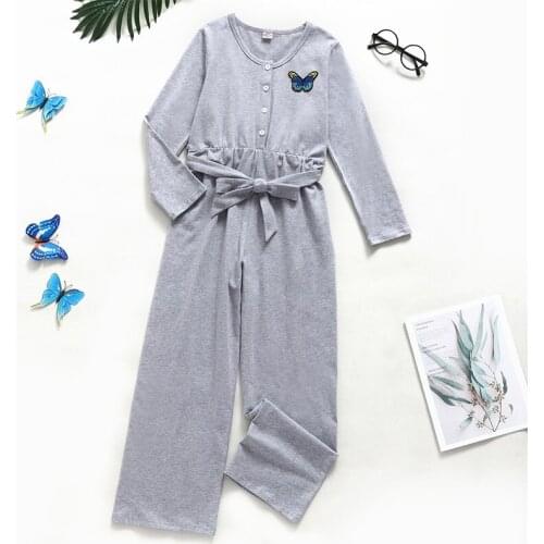 Spring Fall Kids Clothes Kids Jumpsuits Children Clothes Solid Butterfly Long Sleeve Kids Playsuits Casual Kids Clothing 5-10Y