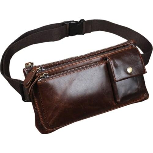 Men Oil Wax Leather Cowhide Vintage Travel Riding Motorcycle Hip Bum Belt Pouch Fanny Pack Waist Purse Clutch Bag