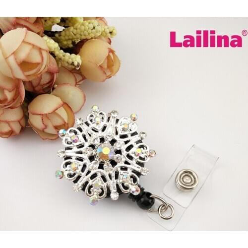 10pcs/lot Glitter Retractable ID Badge Holder Flower Round Shape Retractable Decorative Badge Reels Clips