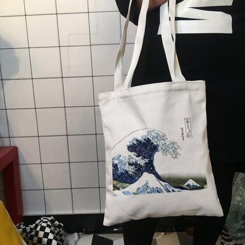 Japan wave casual fashion printed canvas female college shoulder bag white Harajuku large capacity funny handbag