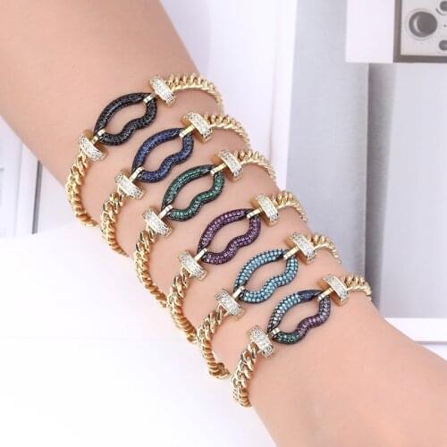 Zlxgirl jewelry mixed mouth shape zirconia womens cooper wedding bracelet jewelry brand Dubai Gold color chain pulsera bangle
