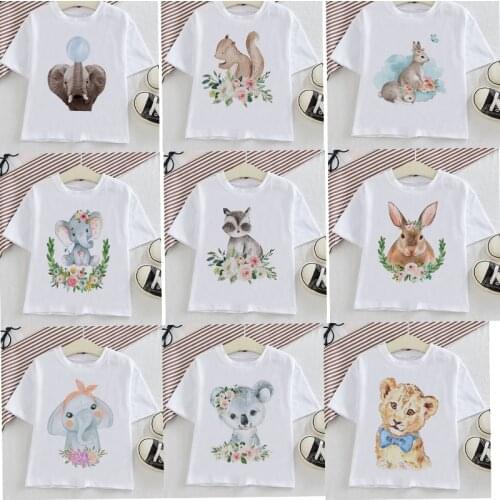 Funny childrens short sleeve t-shirt flowers rabbit Cartoon print harajuku t-shirts boys Kawaii girls tops childrens tshirt
