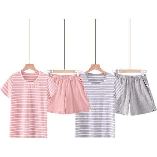 Women Modal 2PCS Pajama Sets Striped Pyjama Sleepwear Short Sleeve Fashion Cotton Pajamas girl Nightwear Suit Home New 2020 PJS
