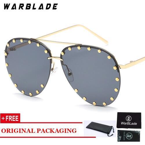 WarBLade Luxury Italy Oversized Sunglasses Women UV400 Retro Brand Designer Big Frame Sun Glasses For Female Silver Eyewear 2018