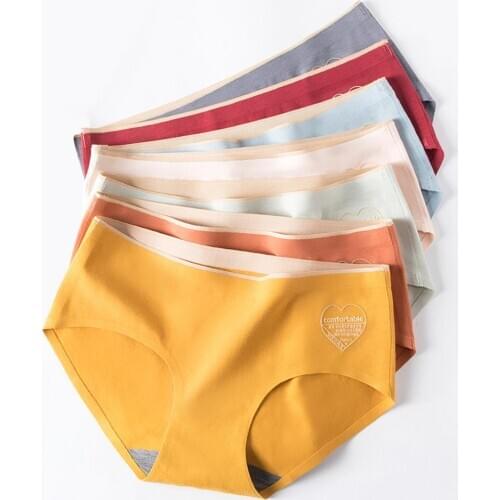 Women Leak Proof Menstrual Period Panties Sexy Soft Mid Waist Love Heart Print Solid Color Cotton Underwear Female Briefs