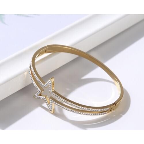 Women Hollow Star CZ Crystal Stainless Steel Bracelets Bangles For Women Female Girls Charm Wedding Bangle Jewelry Bracelet Gift