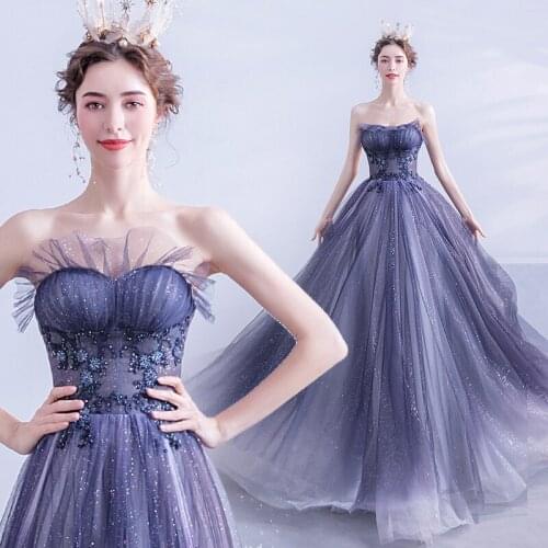 New long floor length sleeveless nabyblue sequined lady girl women prom dancing performance dress free shipping