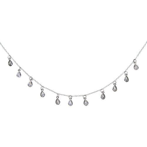 925 sterling silver bezel tear drop water drop charm statement choker women elegance fine silver necklace