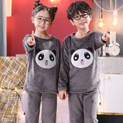 3-14Y Plush Winter Children Fleece Pajamas Coral Kids Pijamas Homewear Boys Pyjama Warm Flannel Sleepwear Girls Loungewear