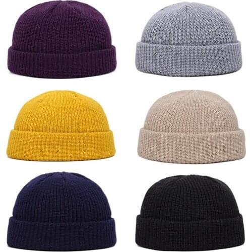 Unisex Winter Warm Mens Knitted Skullcap Casual Cuff Brimless Hip Hop Hat Short Melon Ribbed Ski Fisherman Docker Beanie Hats