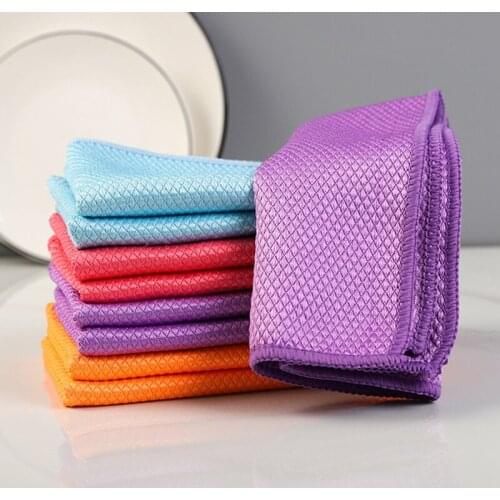 1pc Traceless Microfiber Windows Cars Mirrors Polishing Fish Scale Rag Lint Free Reusable Eyeglasses Cleaning Cloth Color Random