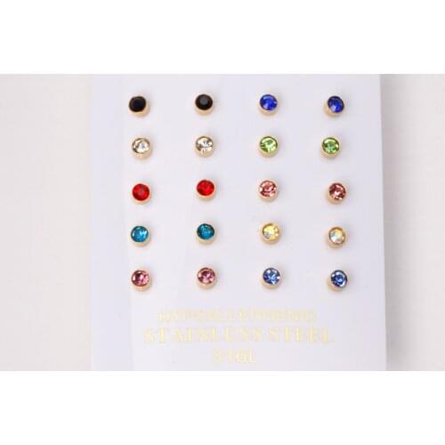 10 Pairs Stainless Steel Earrings 6mm Gem Earrings Cubic Zirconia Women/Girl Fashion Wedding Jewelry Accessories Wholesale