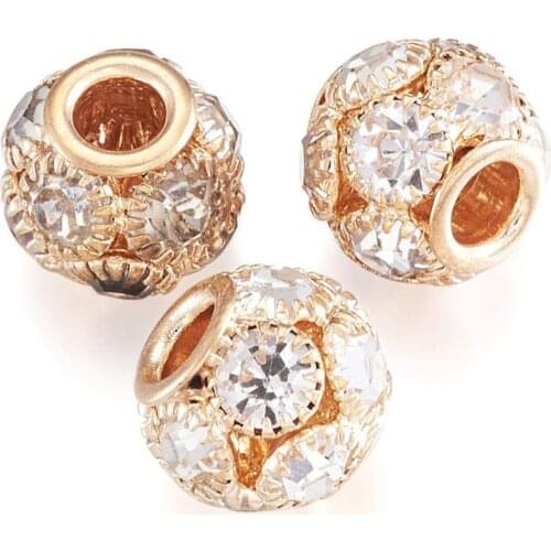 10Pc Gold Color Crystal Cubic Zirconia Beads Murano Rhinestone Glass Stone Spacer Beads for Jewelry Making Bulk DIY Craft Chains