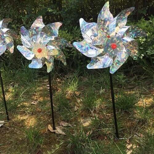 10pcs Bird Repellent Pinwheels Reflective Sparkly Pin Wheels Bird Deterrent for Garden Lawn Courtyard Decorations