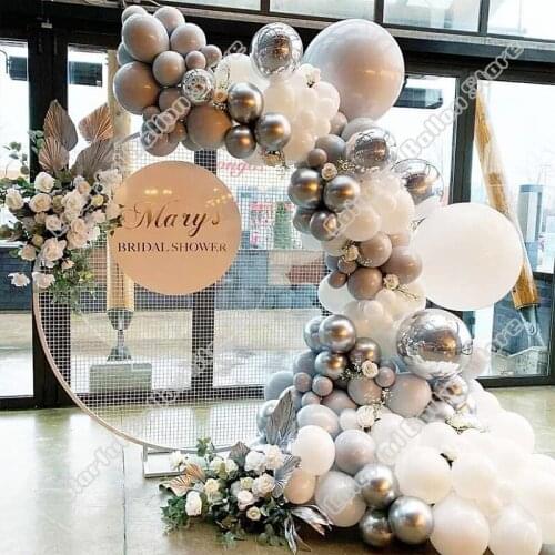 122pcs Maca Gray Wedding Birthday Valentine Party Background Latex Globos 4D Silver White Balloon Arch Garland Table Decoration